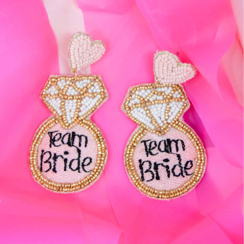 Team Bride Pink & Gold Beaded Earrings for Bridesmaid, Wedding, Bachelorette